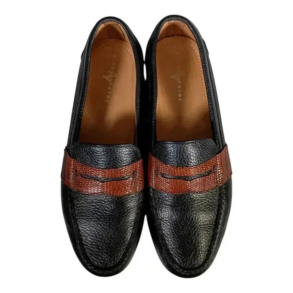 Alan Payne Penny Loafers Genuine Deer Pebbled Leather Shoes Black Brown Mens 8.5 main image 4